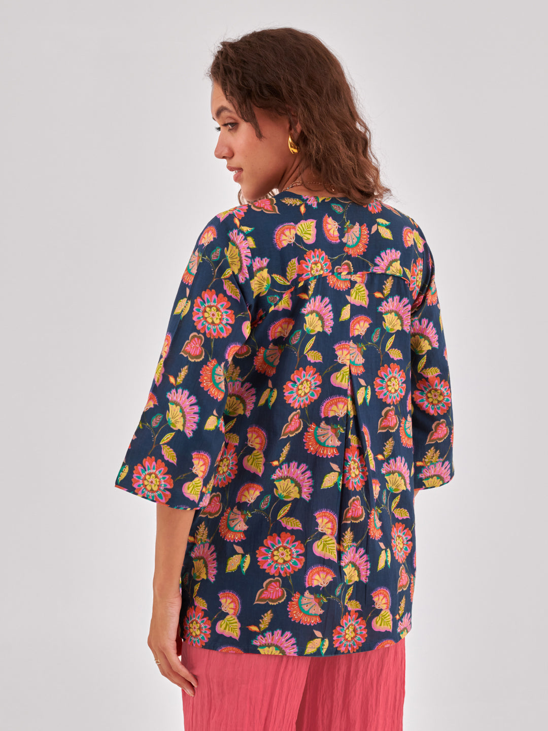Floral Print Cotton Shirt Style Top
