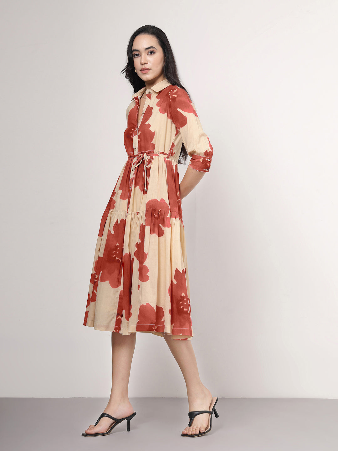 Beige Bloom Midi Dress