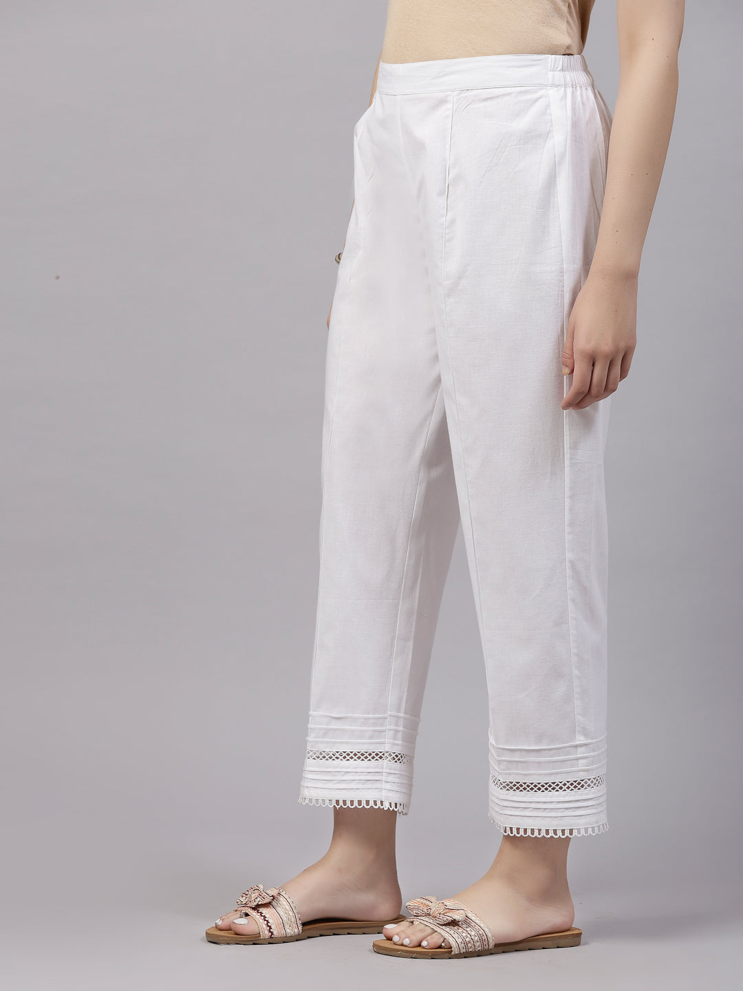White Poplin straight fit trousers