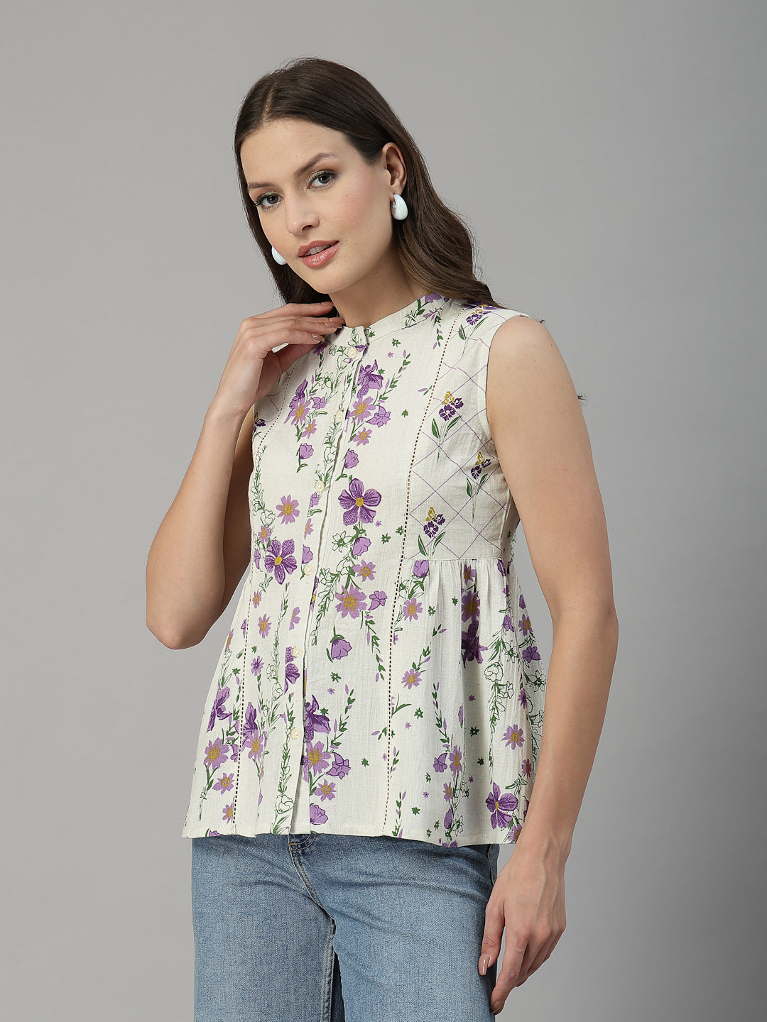 Lavender Floral Sleeveless Cotton Top