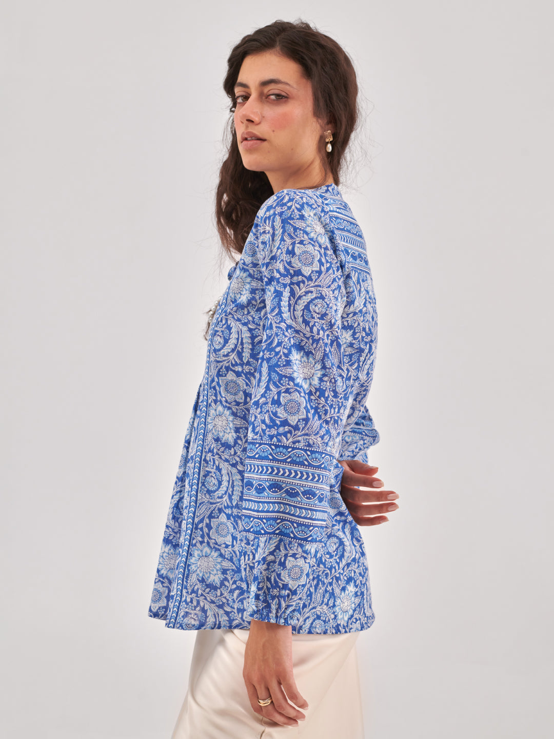 Blue printed A-line Top
