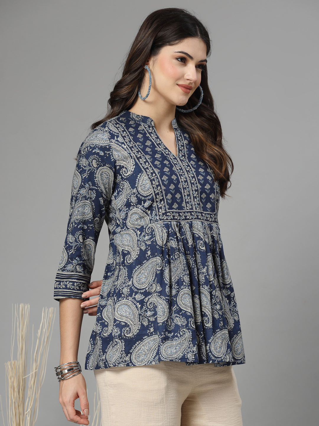 Paisley print gathered top