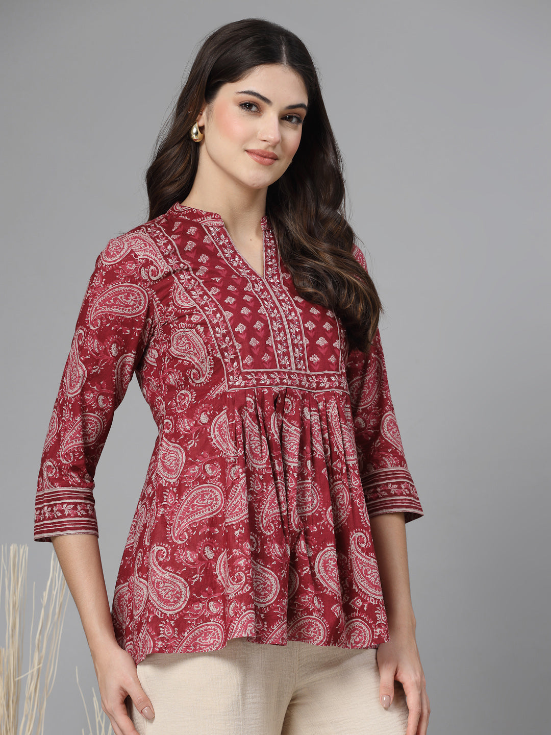 Paisley print gathered top