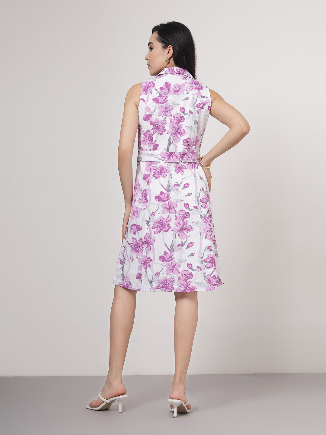 Lavender Floral Sleeveless Cotton Dress