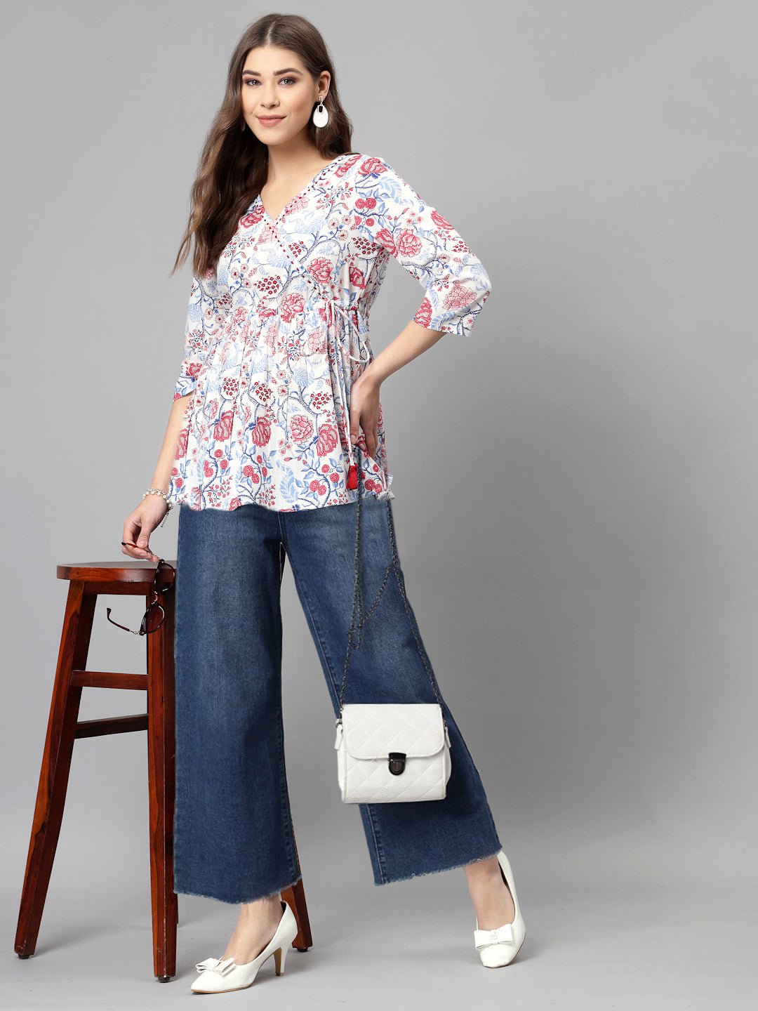 White and Red printed top