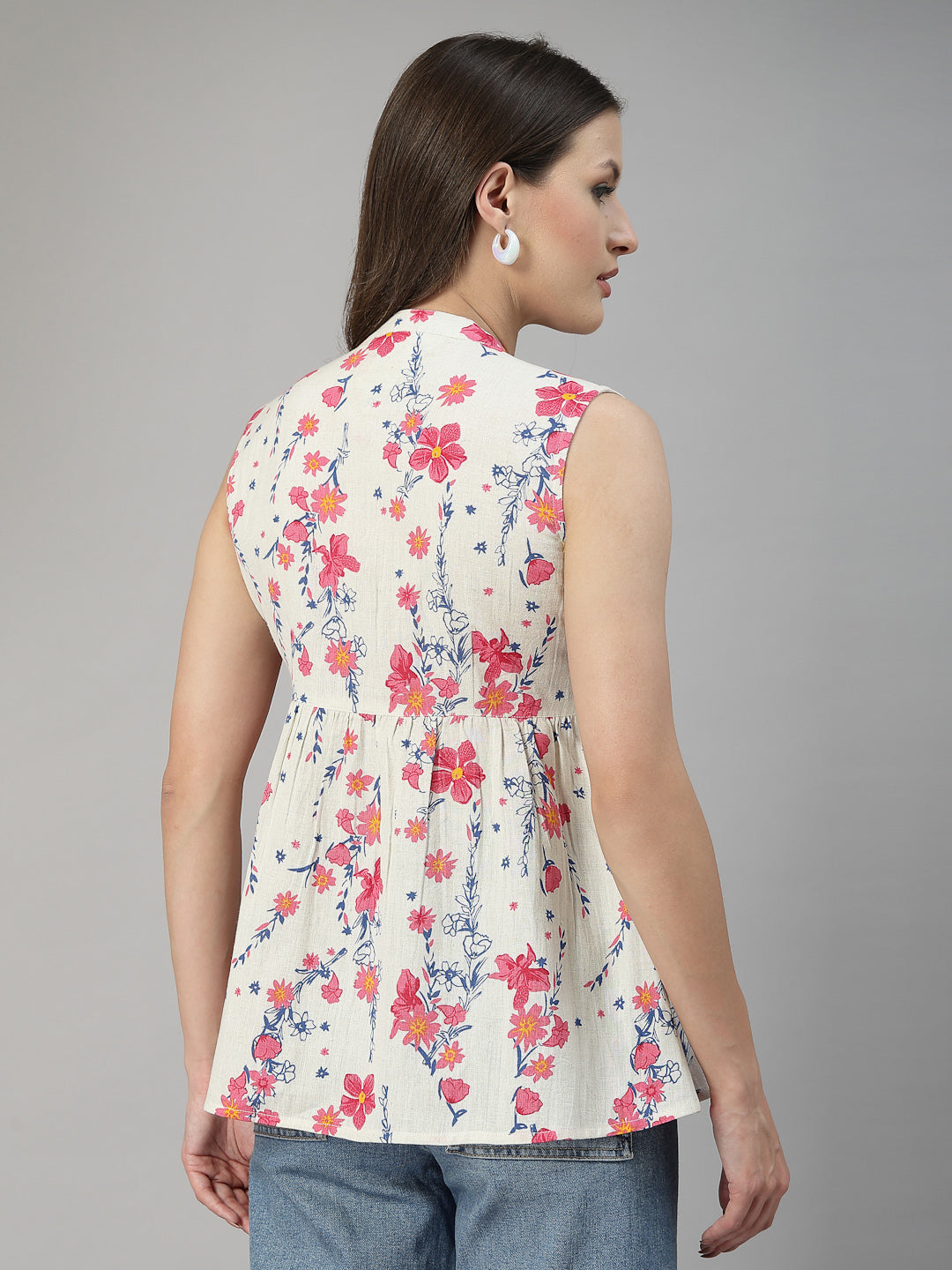 Pink Floral Sleeveless Cotton Top