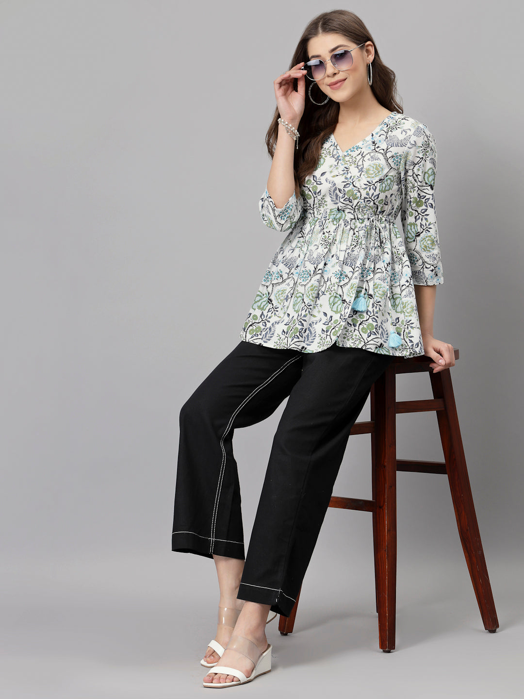 White and Black printed top