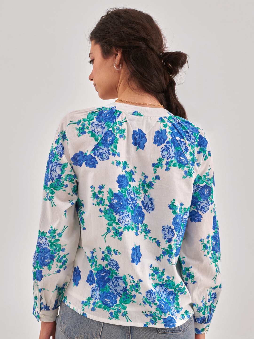 Rose print lace insert Top