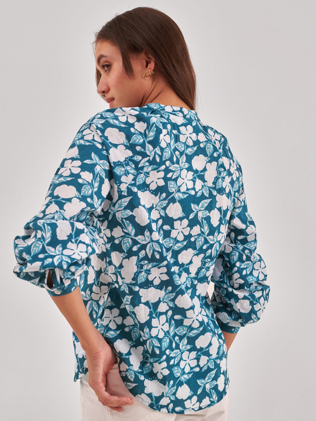 Floral Print Cotton Shirt Style Top