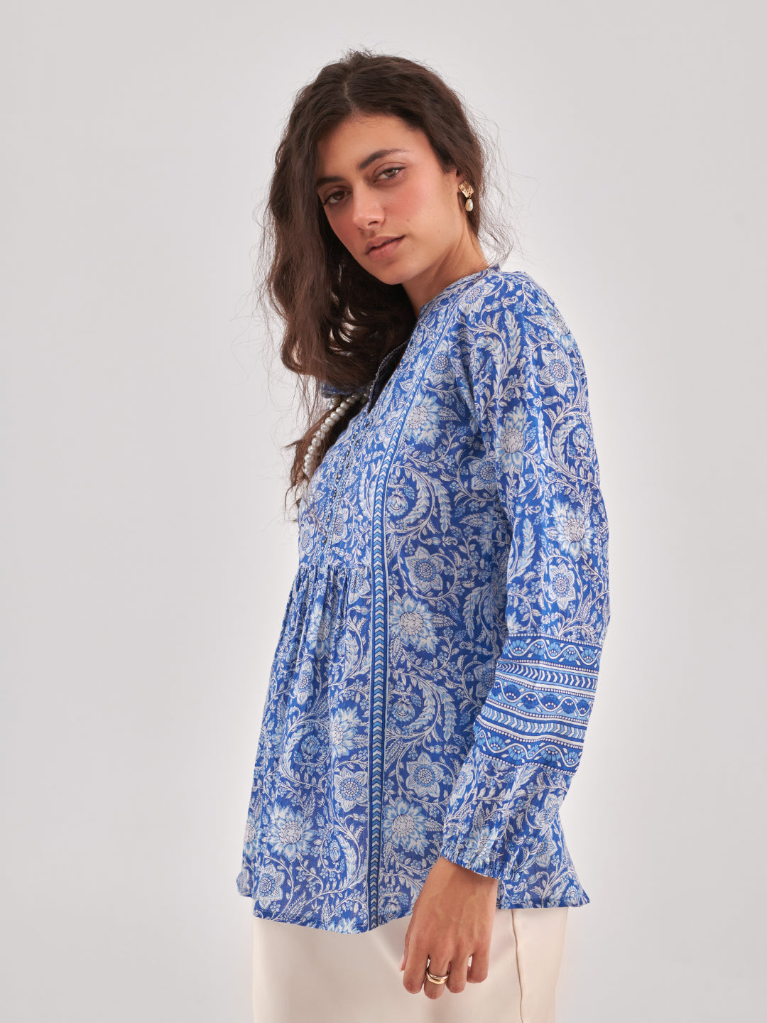 Blue printed A-line Top
