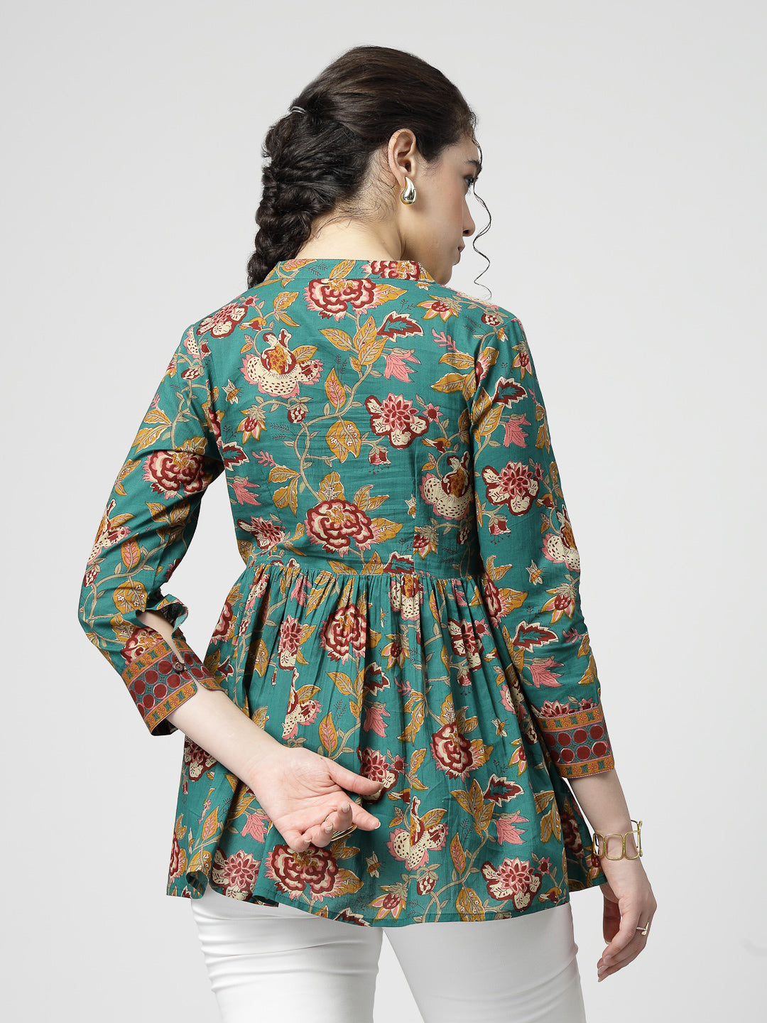 Floral V neck gathers top