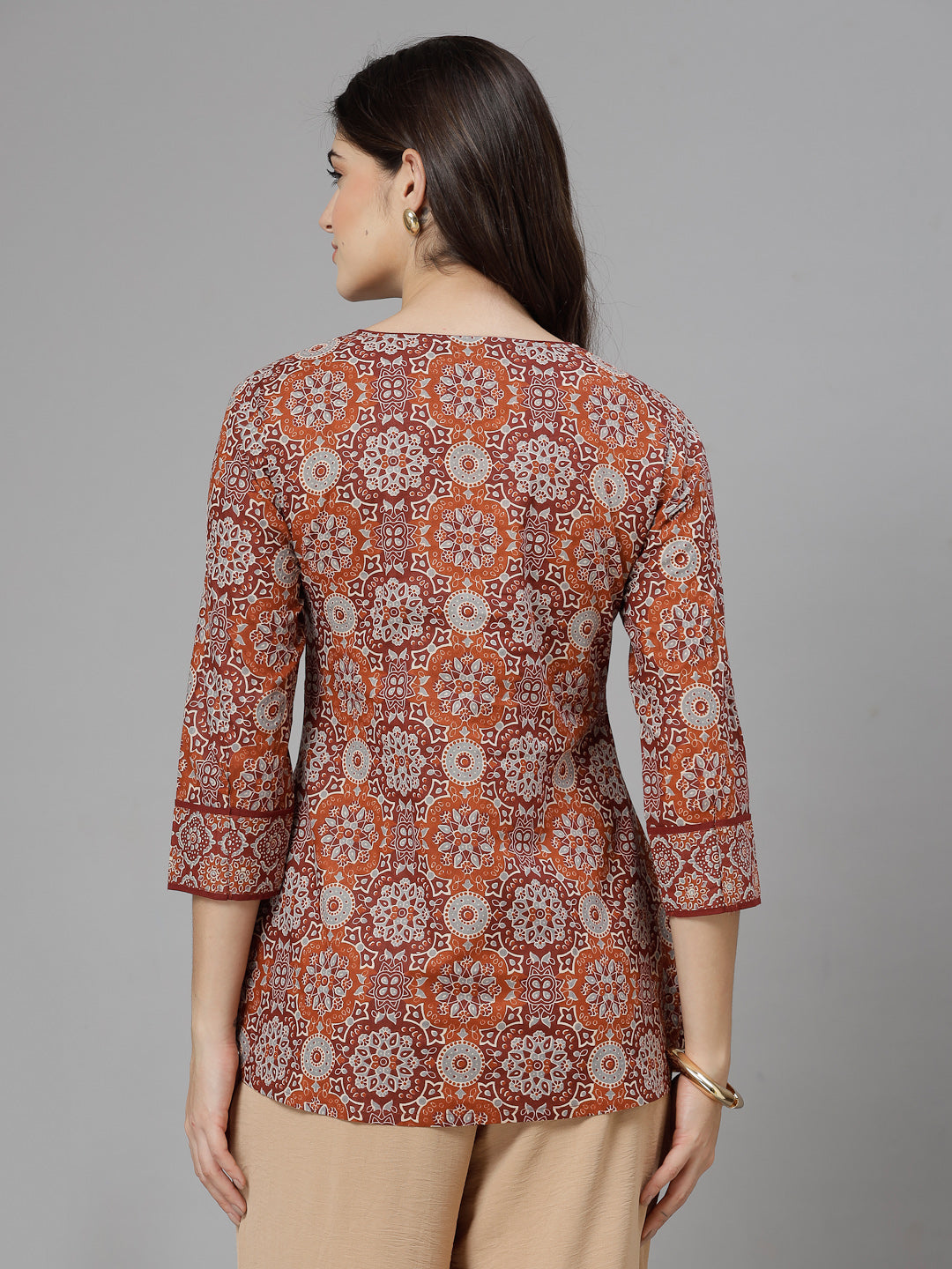 Rust Printed Staright Cotton Top