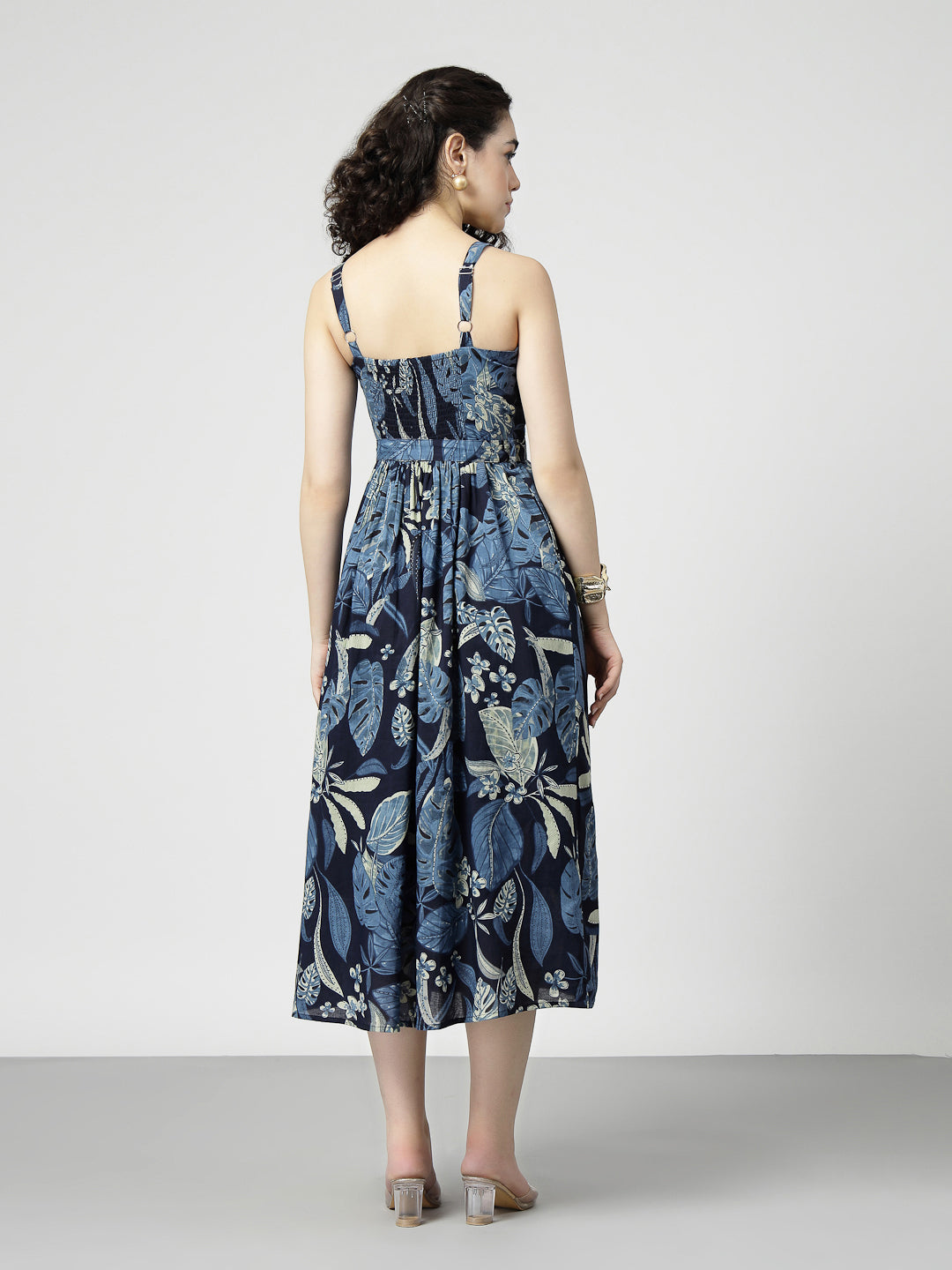 Tropical Print Cotton Fit and Flare Dress