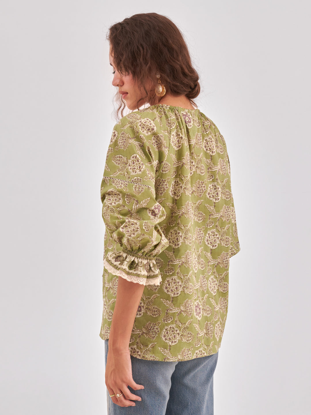 Floral print puff sleeve cotton top