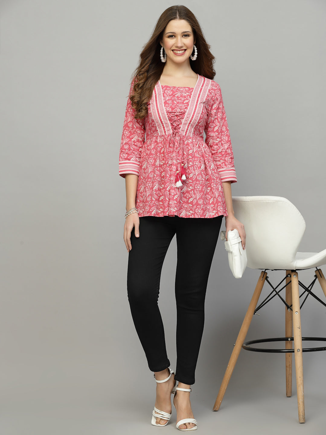 Pink Floral Print Tie up Top