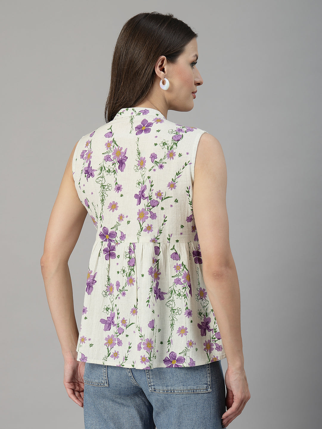Lavender Floral Sleeveless Cotton Top
