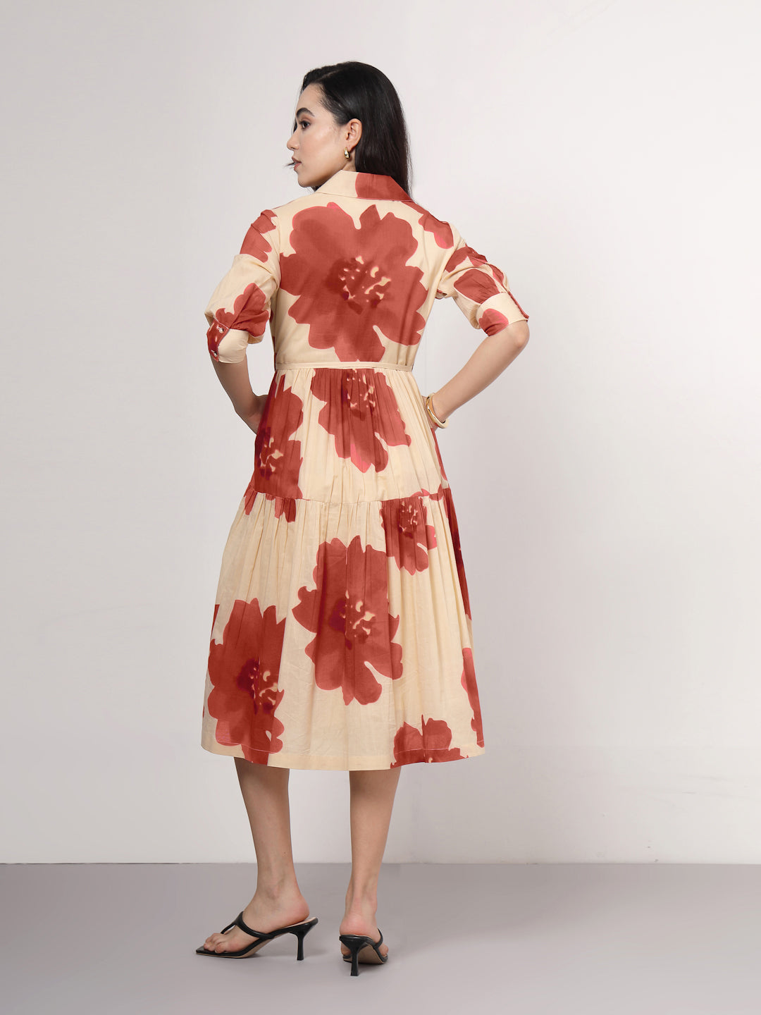 Beige Bloom Midi Dress