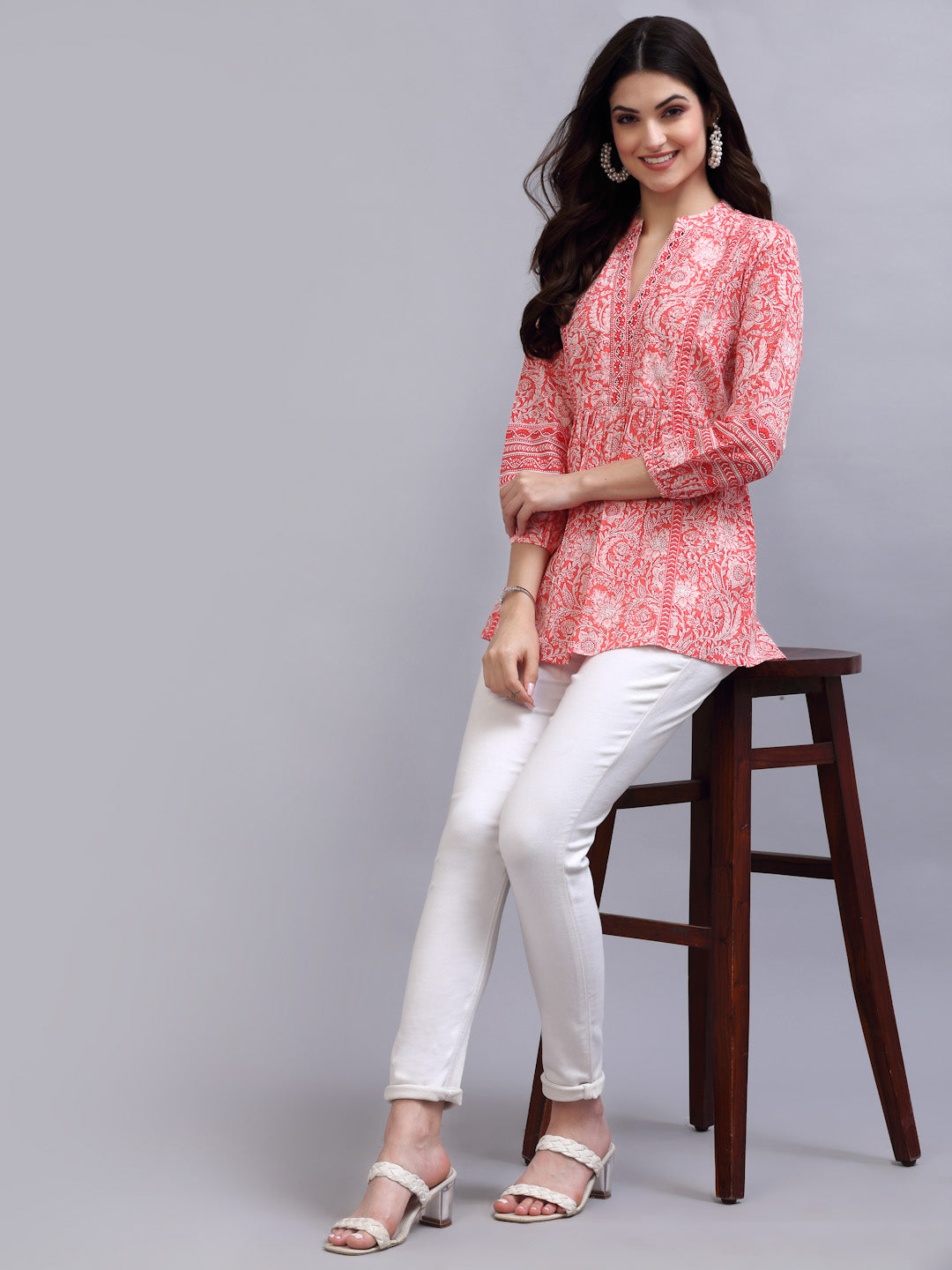 Coral Printed A-line Top