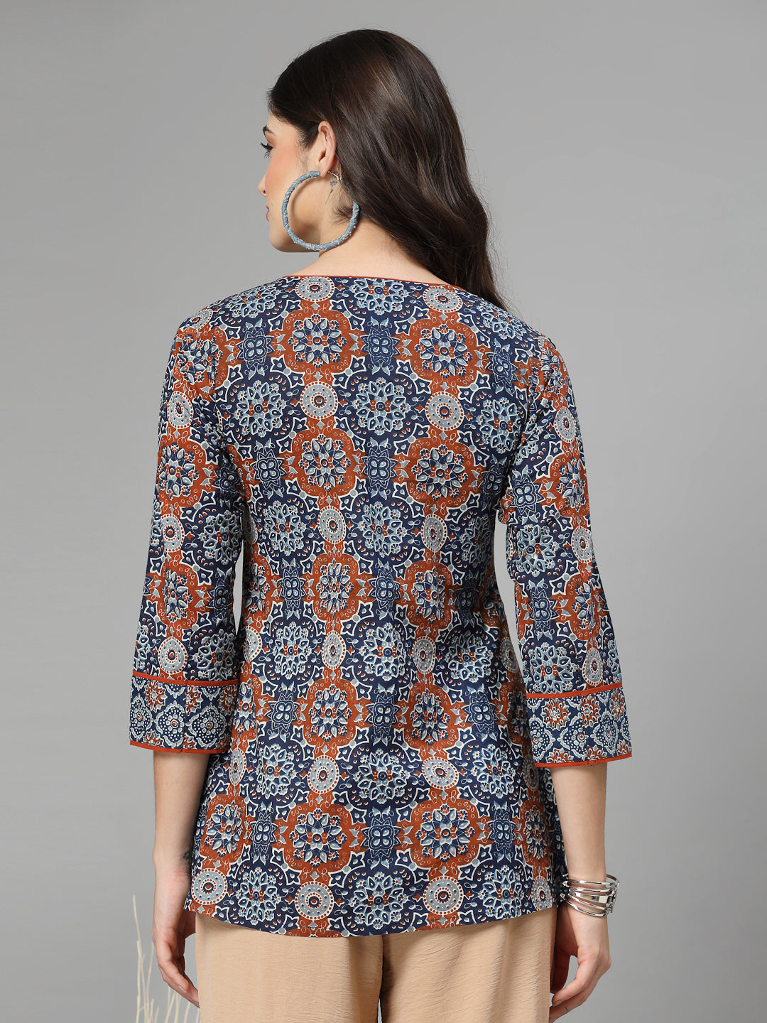 Blue Printed Staright Cotton Top