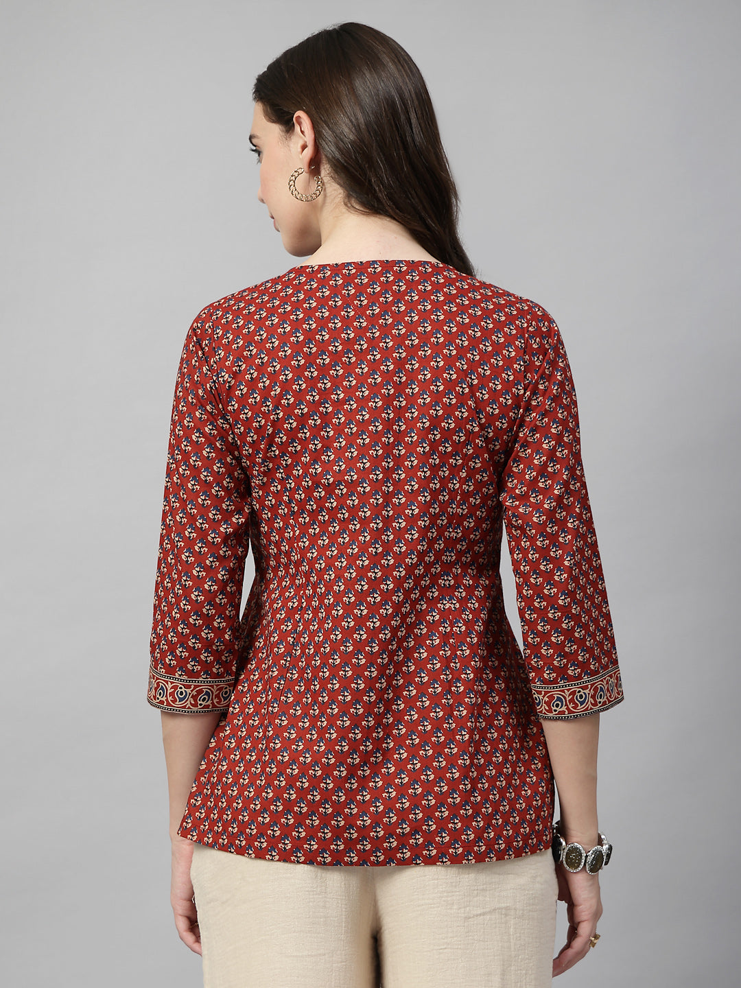 Printed Cotton Pintucks Top