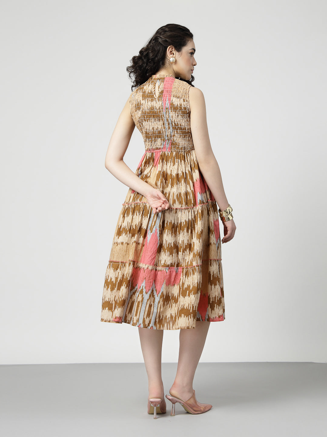 Ikat Print smocking midi dress