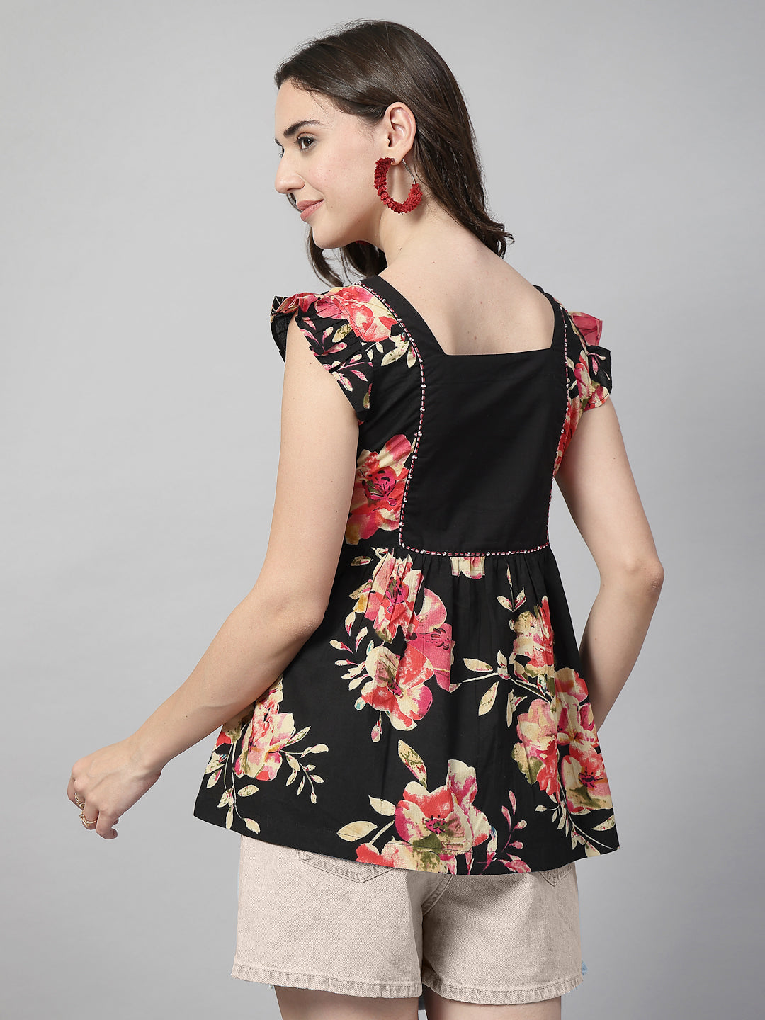 Flutter Sleeve Square Neck Top