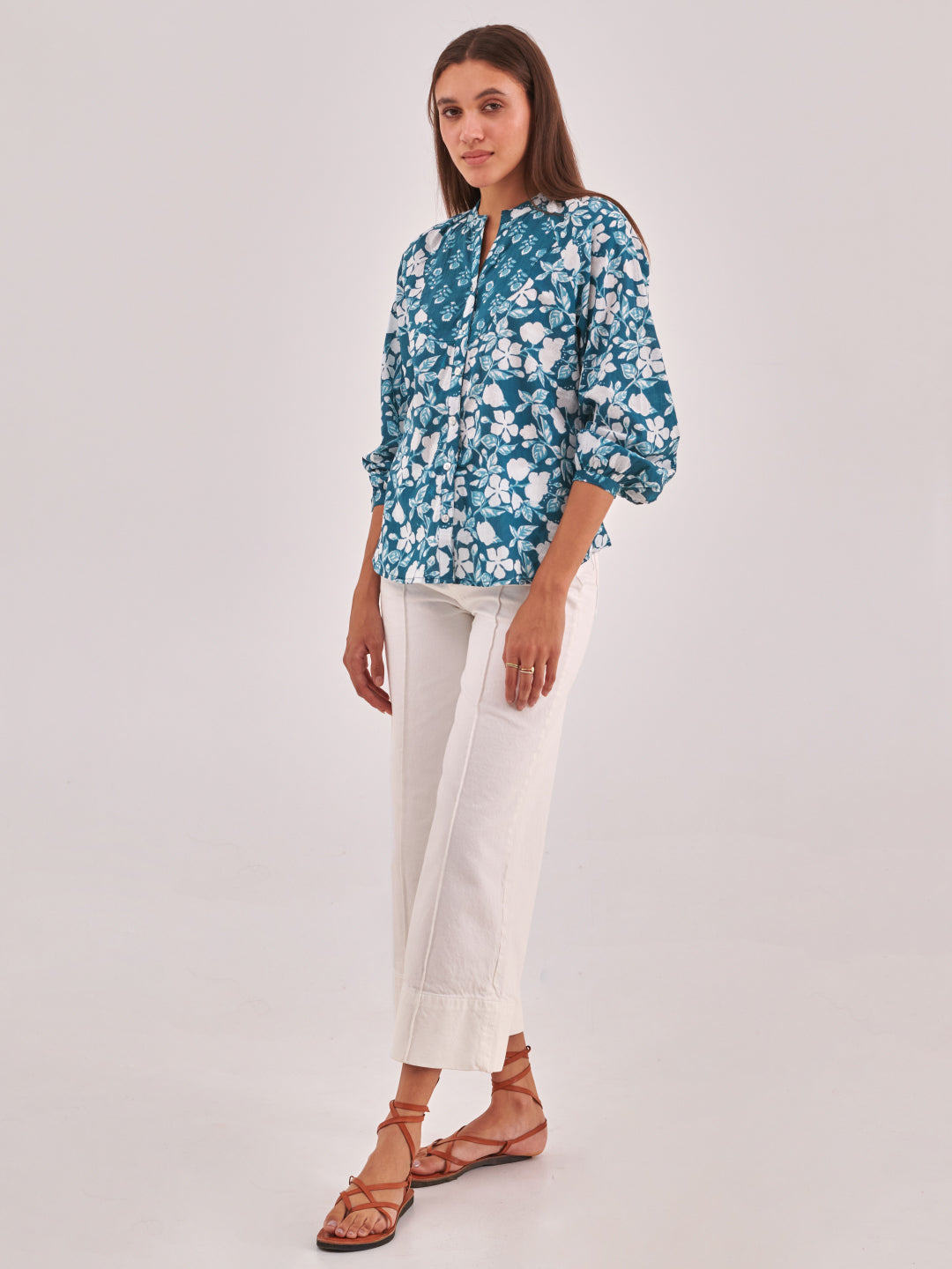 Floral Print Cotton Shirt Style Top