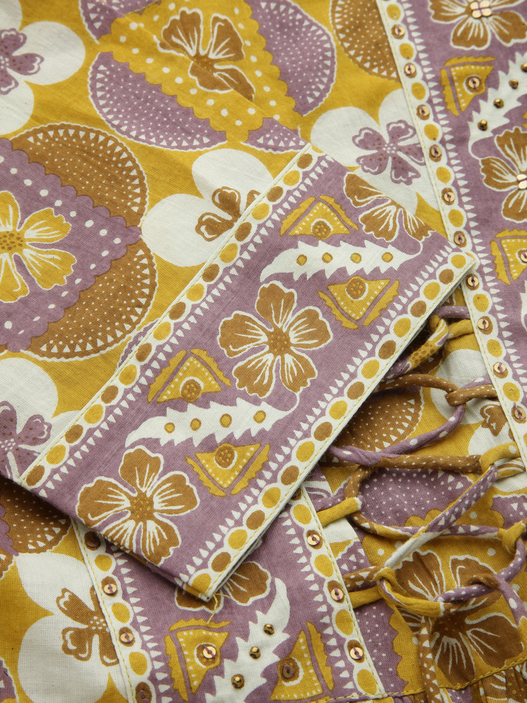 Mustard Floral Print Tie up Top