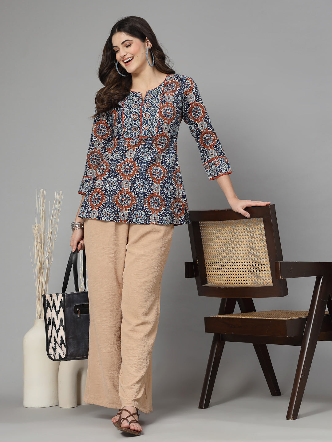 Blue Printed Staright Cotton Top