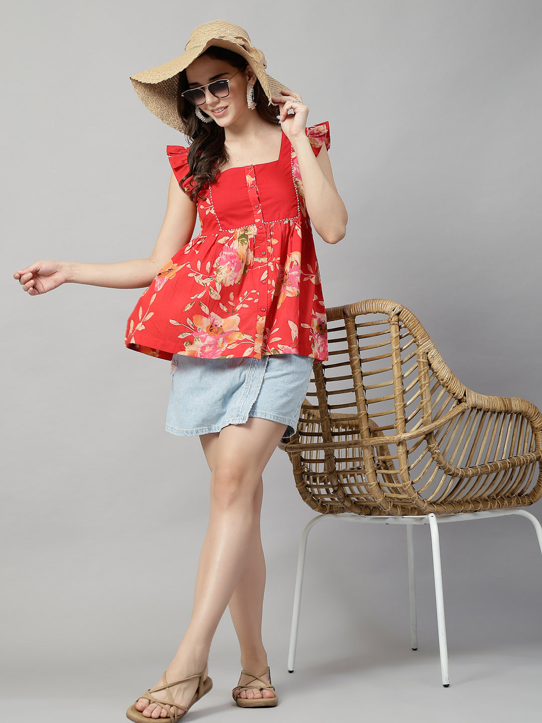 Flutter Sleeve Square Neck Top
