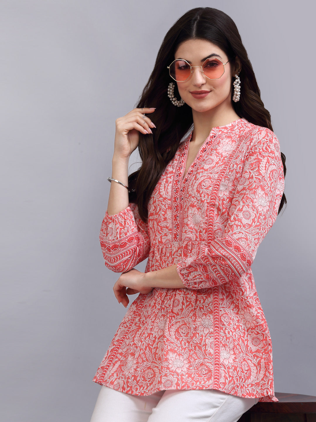Coral Printed A-line Top