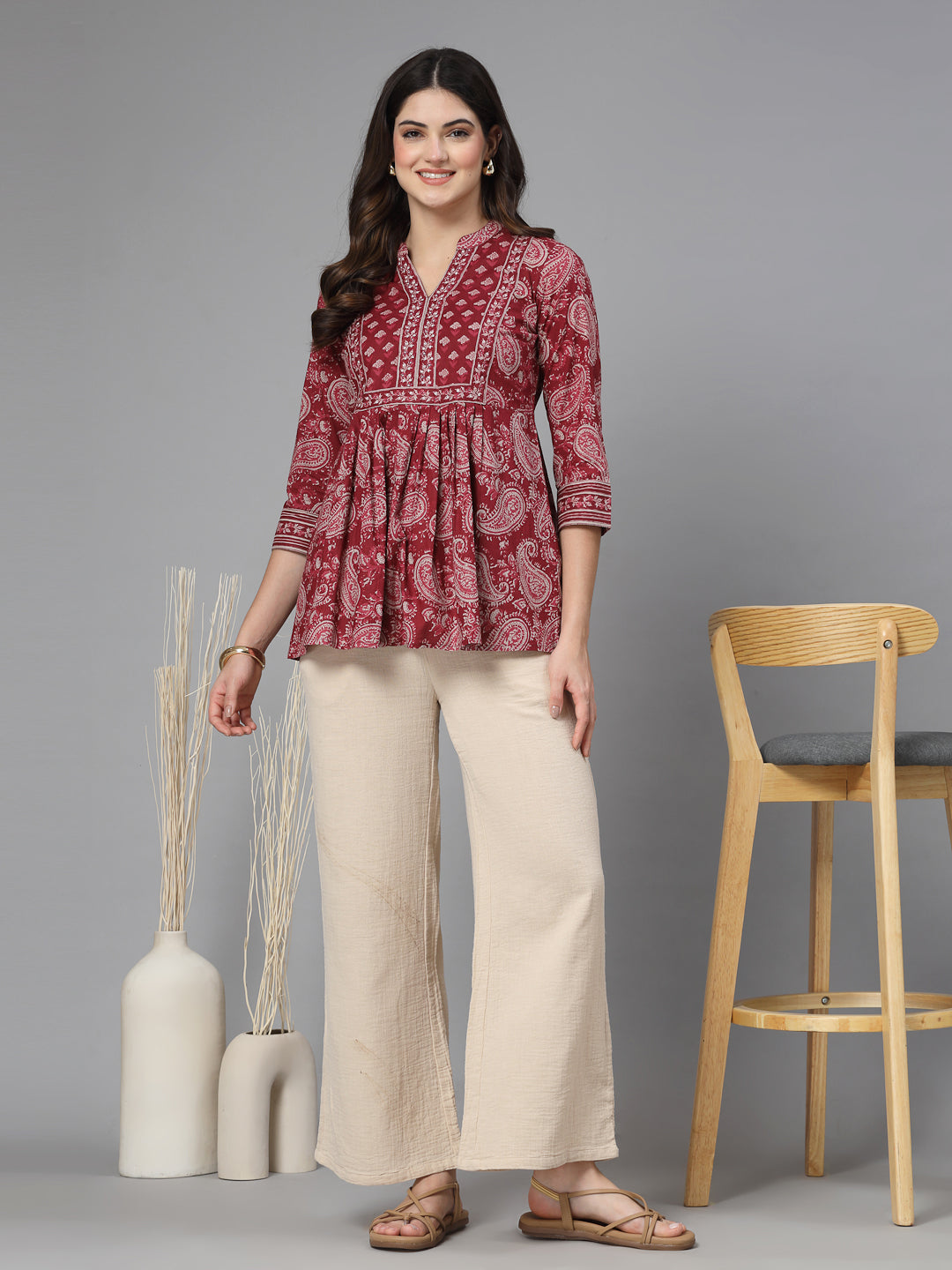 Paisley print gathered top