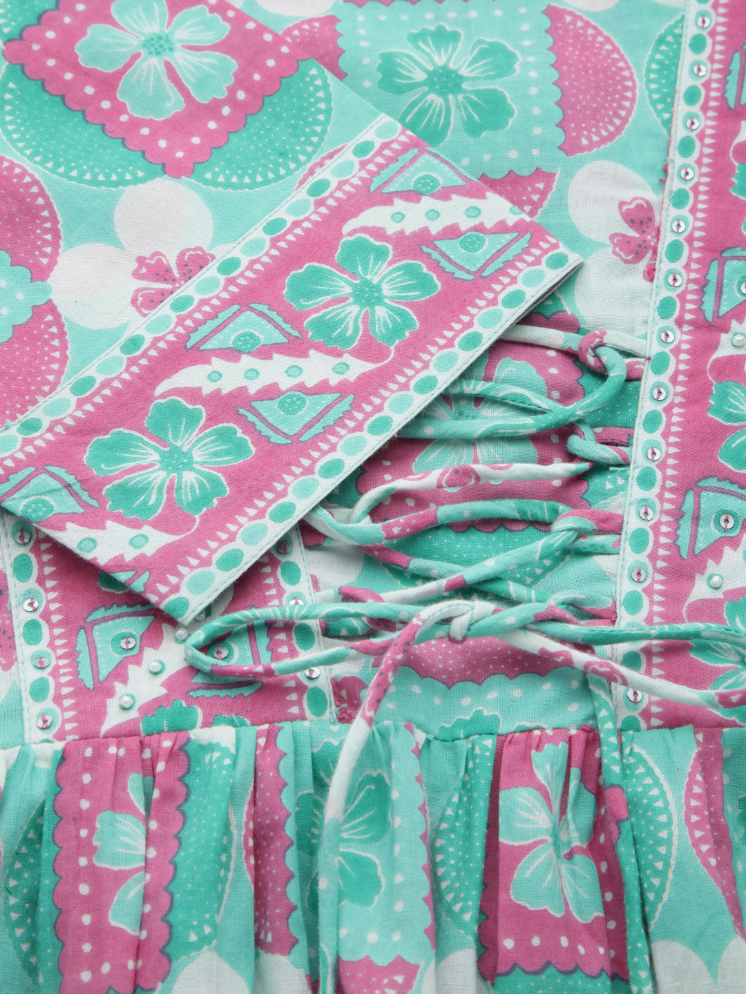 Sea Green Floral Print Tie up Top