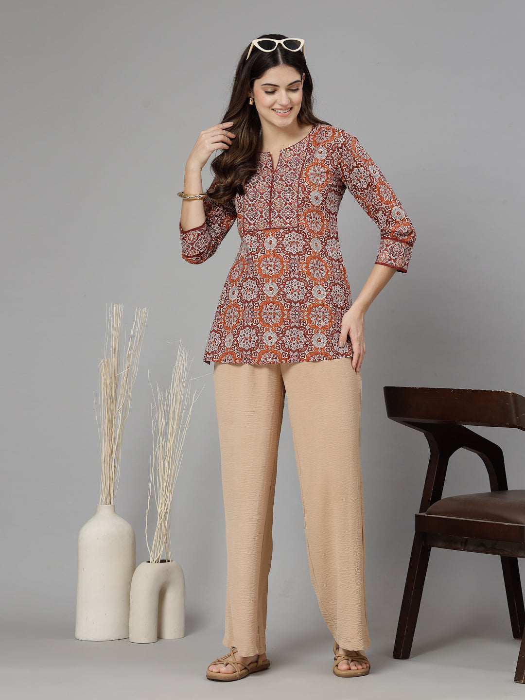 Rust Printed Staright Cotton Top