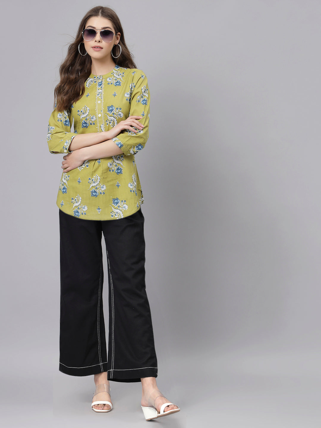 Green Floral Printed Top