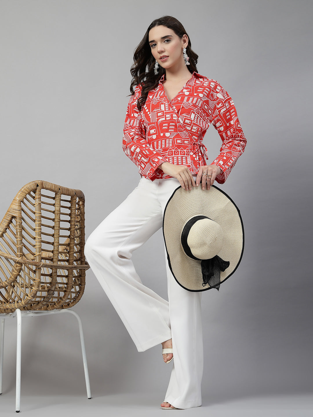 Tie-up Printed V-Neck Top