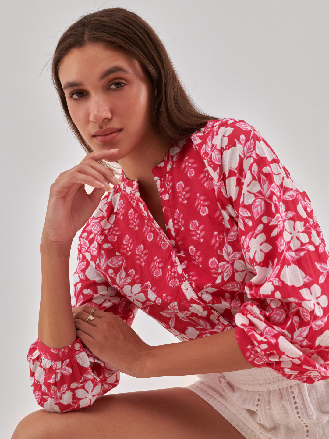 Floral Print Cotton Shirt Style Top