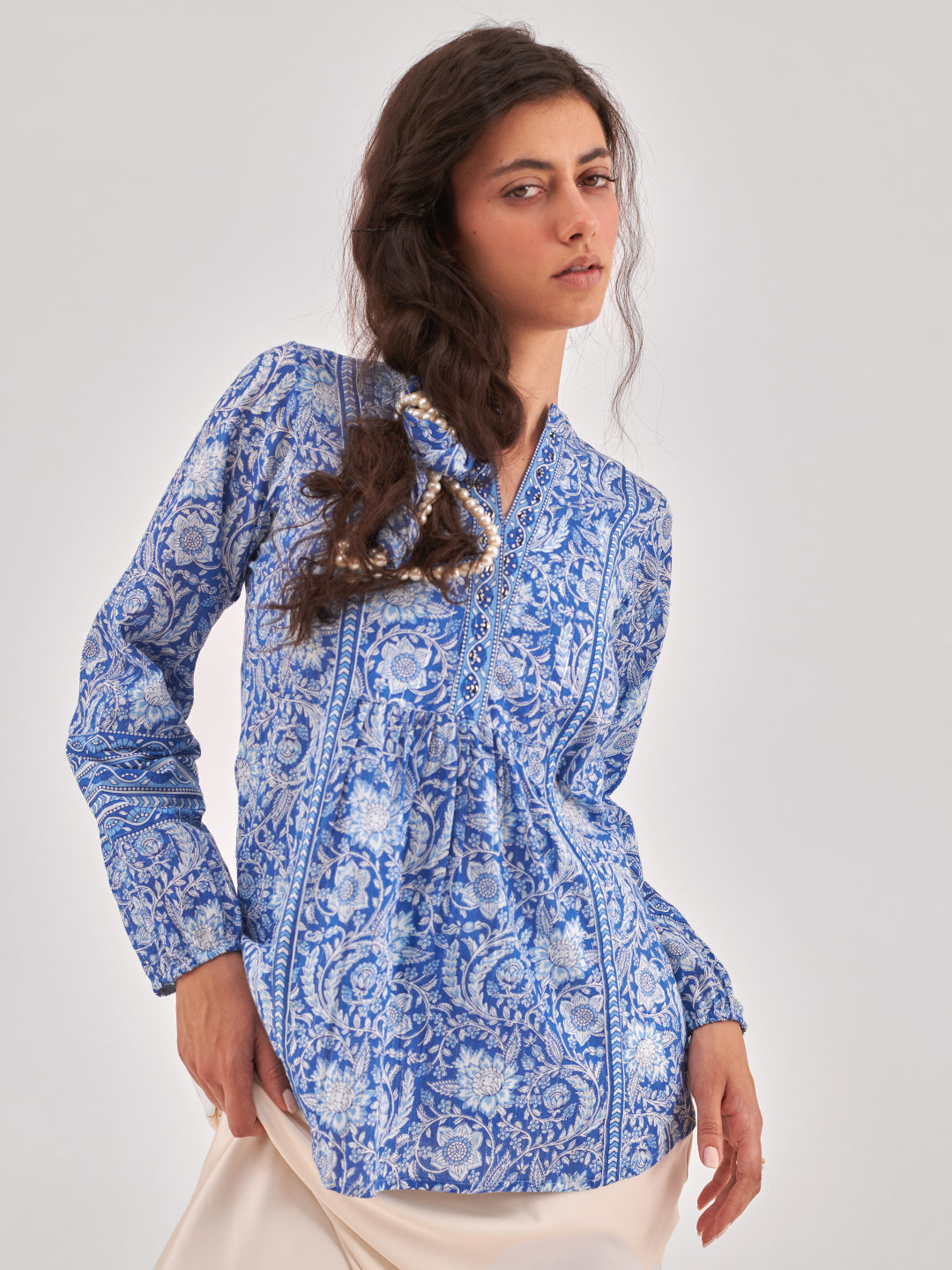 Blue printed A-line Top