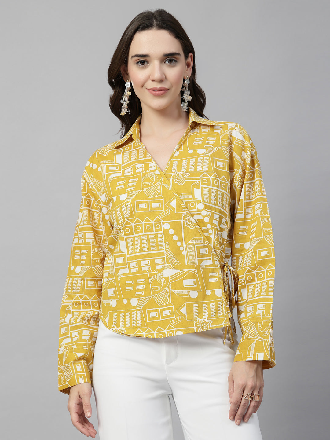 Tie-up Printed V-Neck Top
