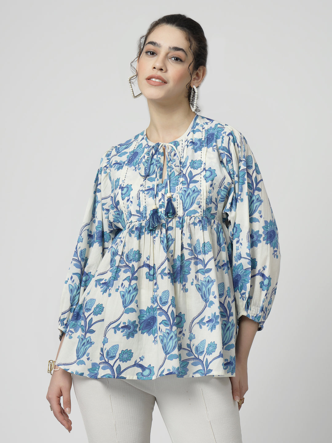 Boho Cotton tie up neck Top