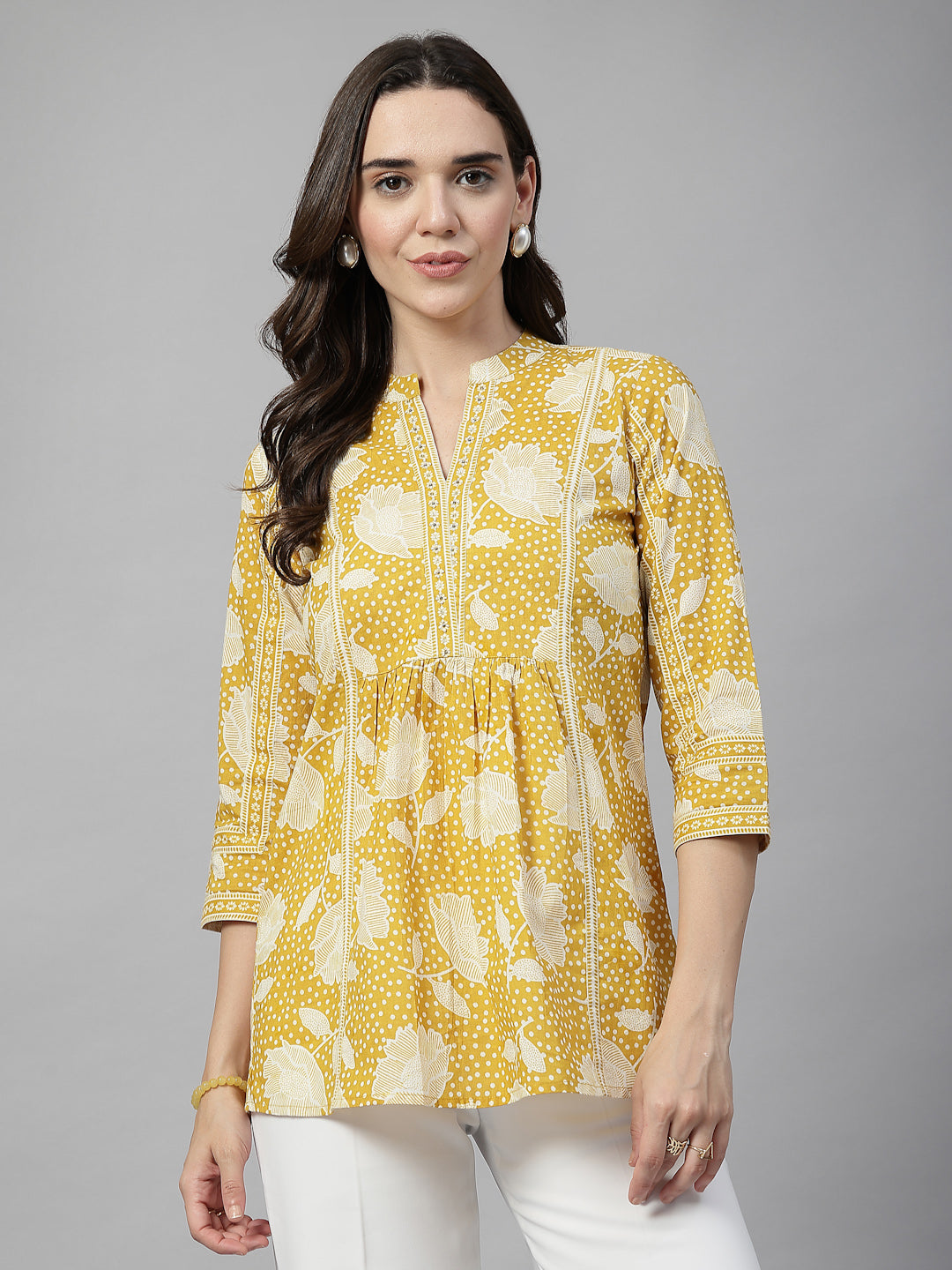 Yellow Floral Print Cotton Top