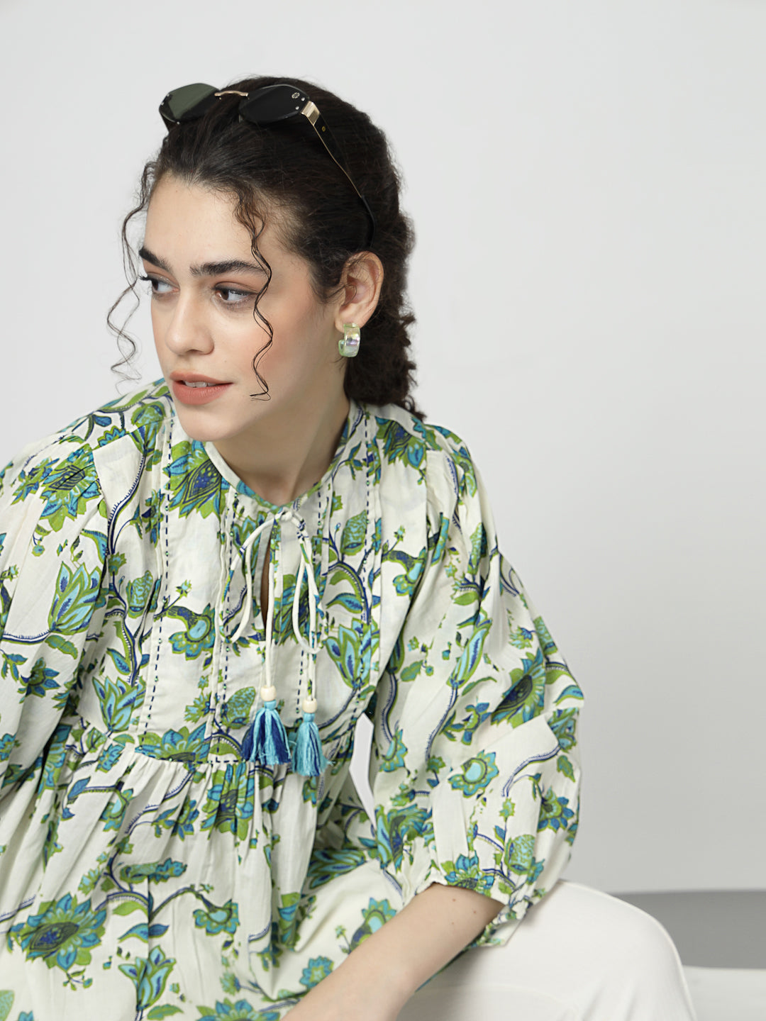 Boho Cotton tie up neck Top