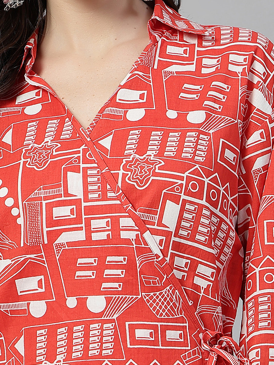 Tie-up Printed V-Neck Top