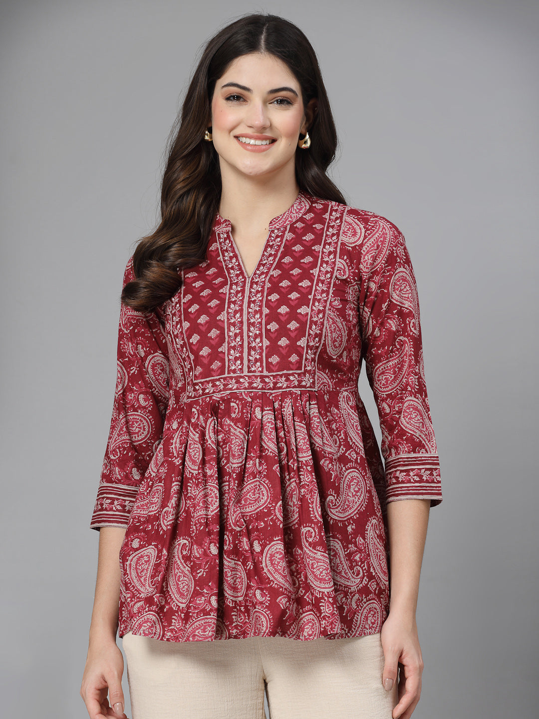 Paisley print gathered top