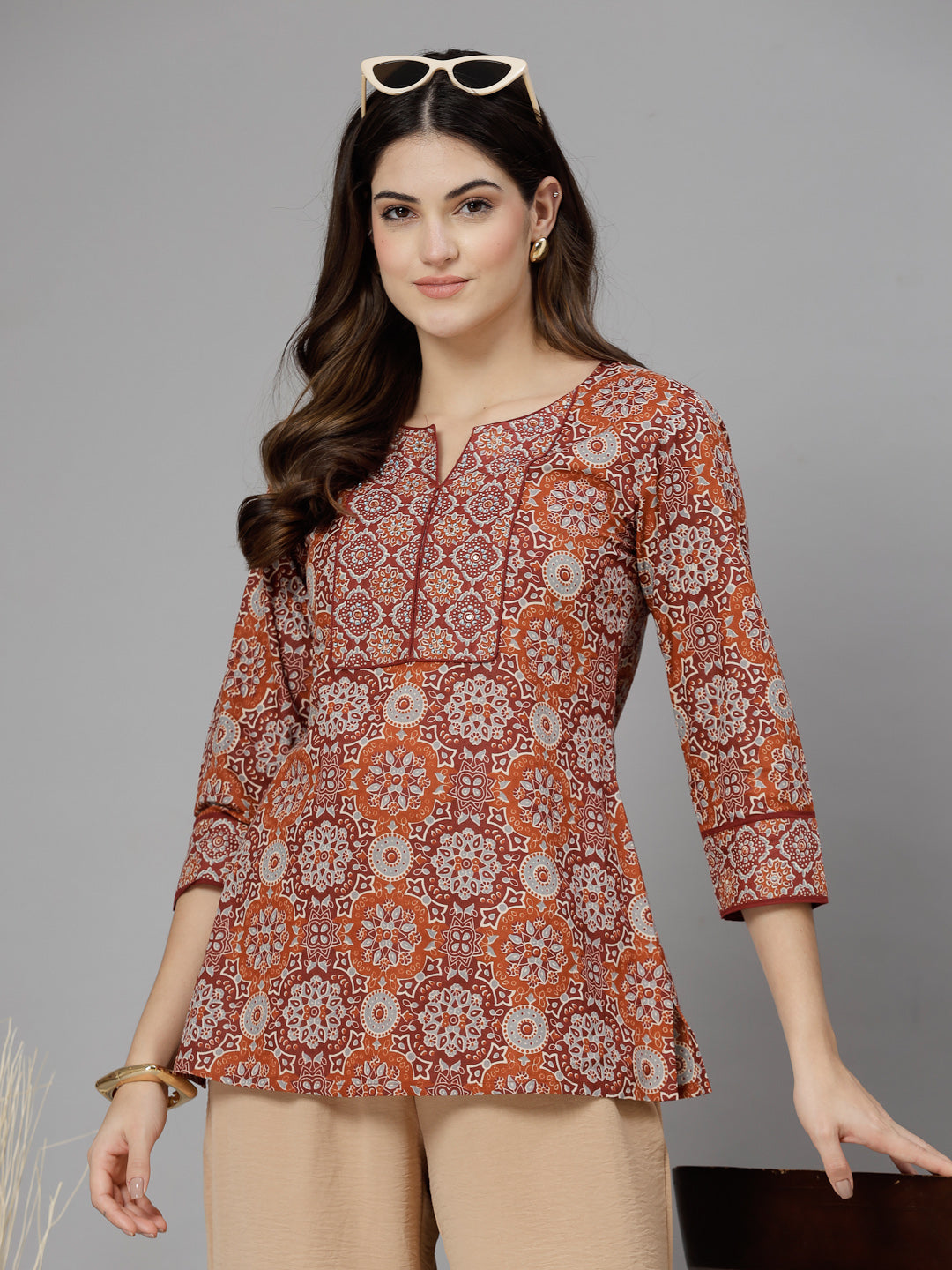 Rust Printed Staright Cotton Top