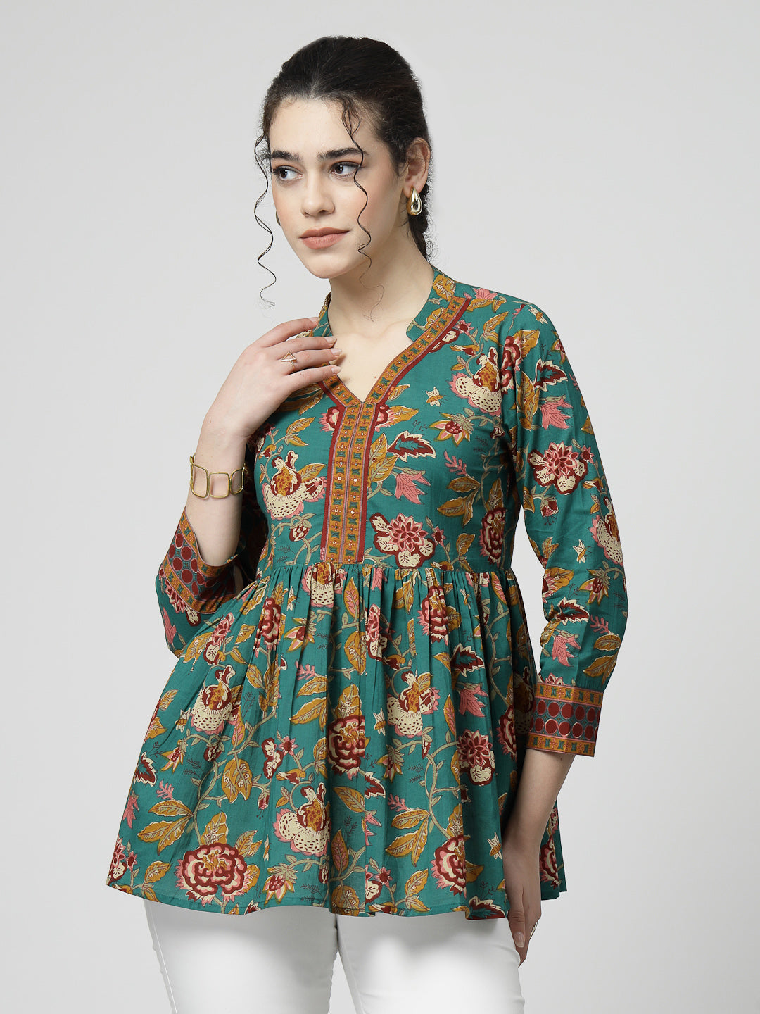 Floral V neck gathers top