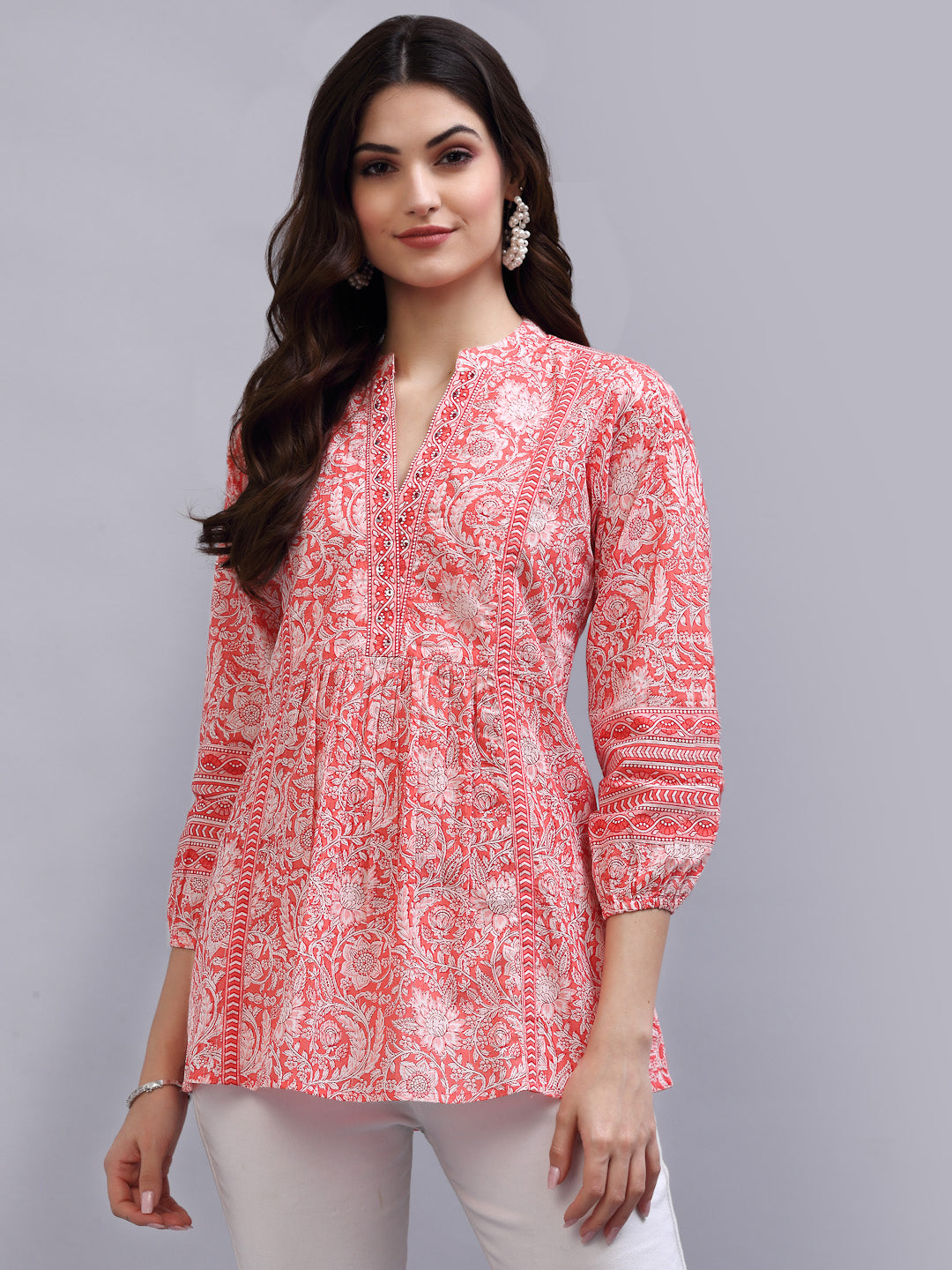 Coral Printed A-line Top