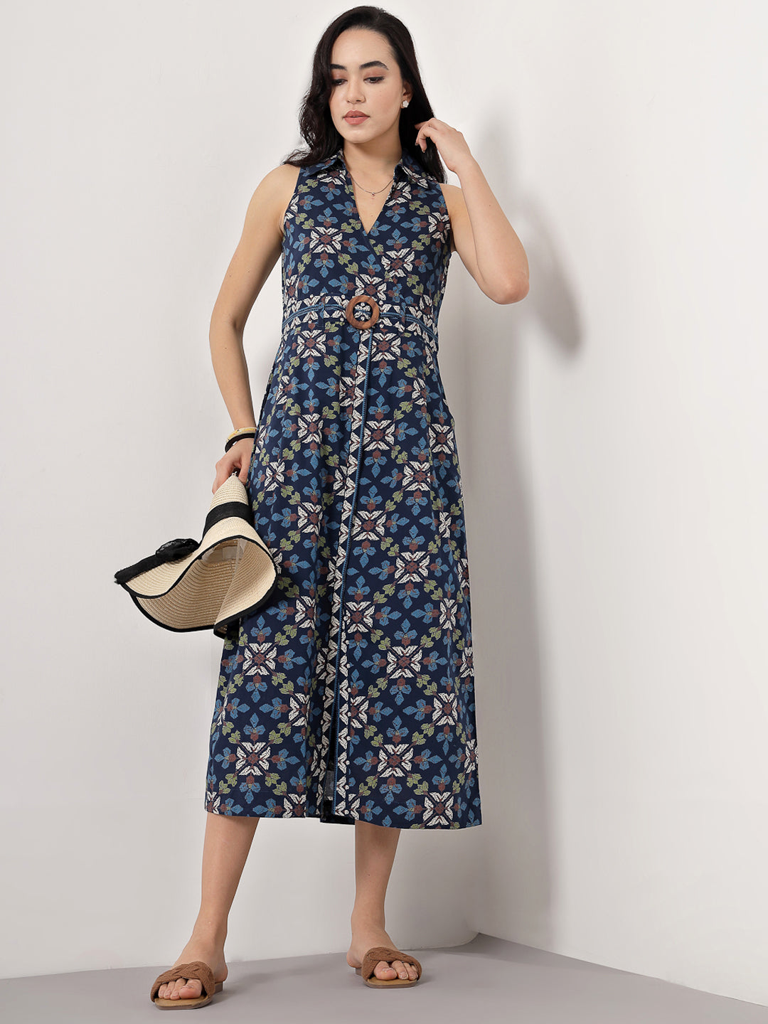 Printed Cotton Midi Dress