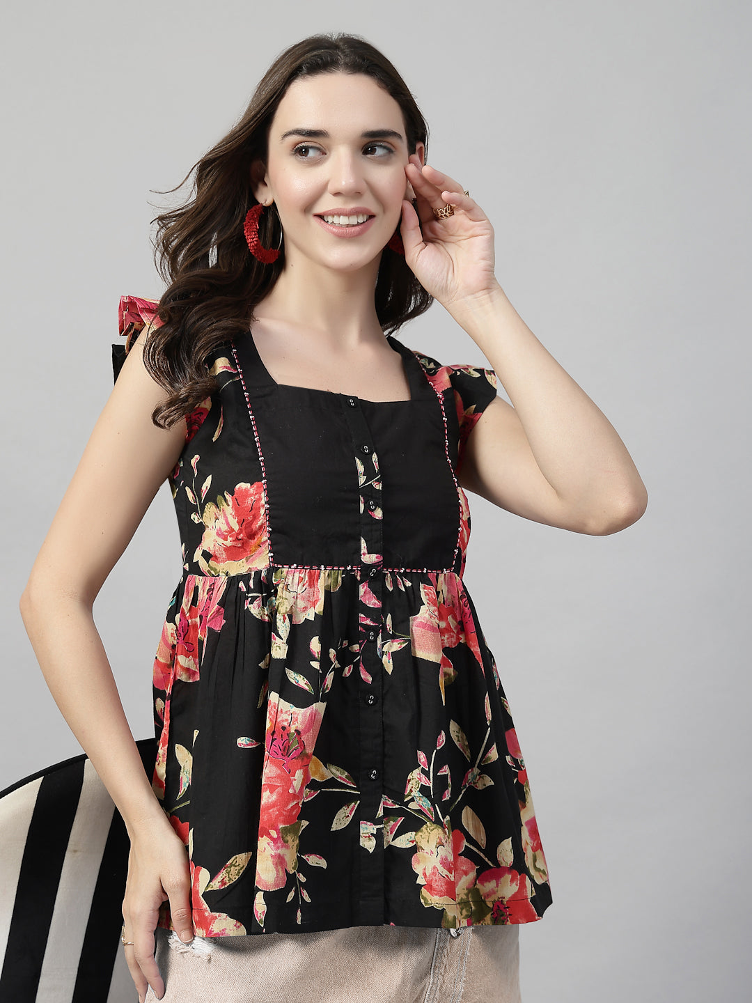 Flutter Sleeve Square Neck Top