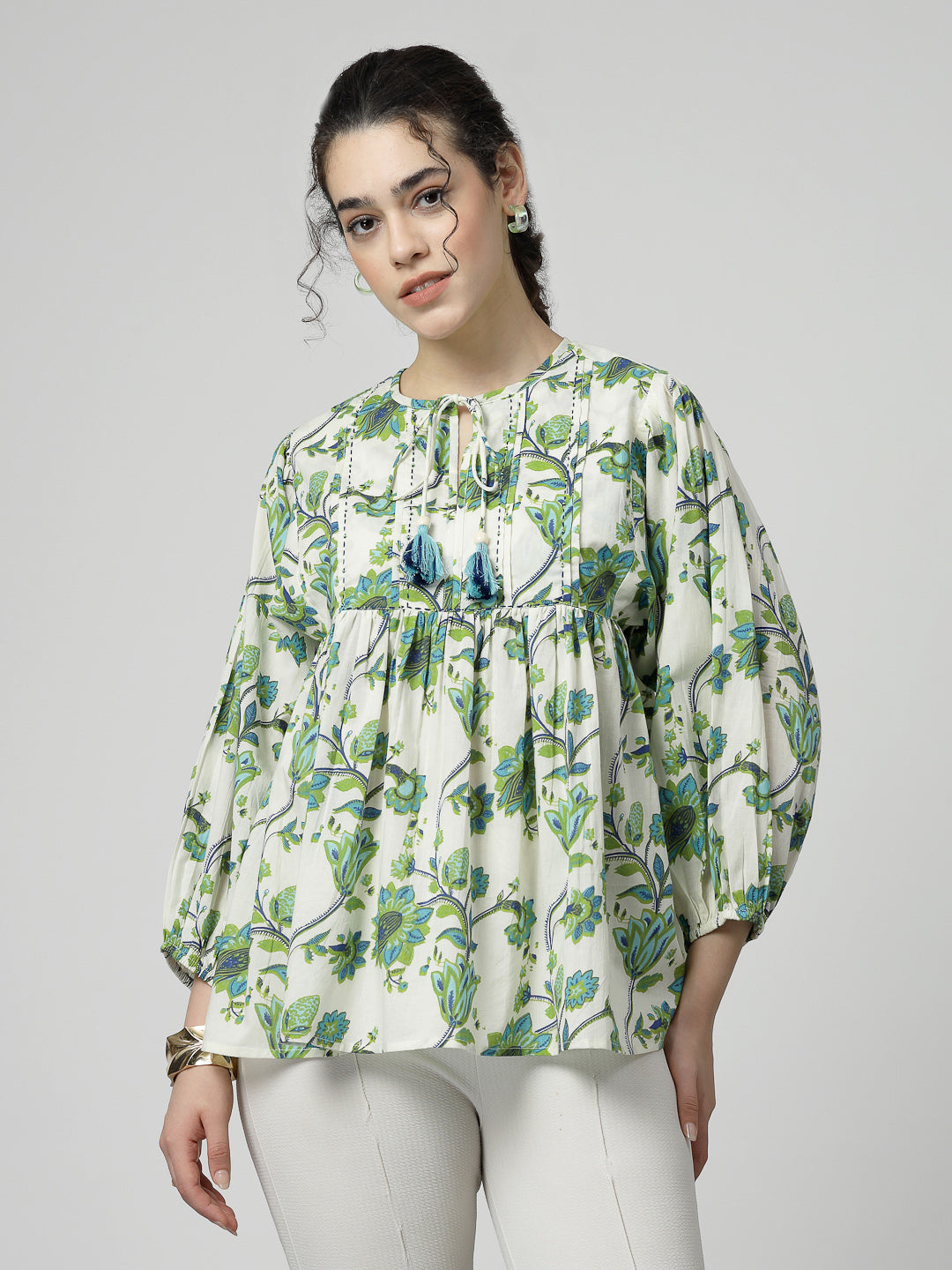 Boho Cotton tie up neck Top